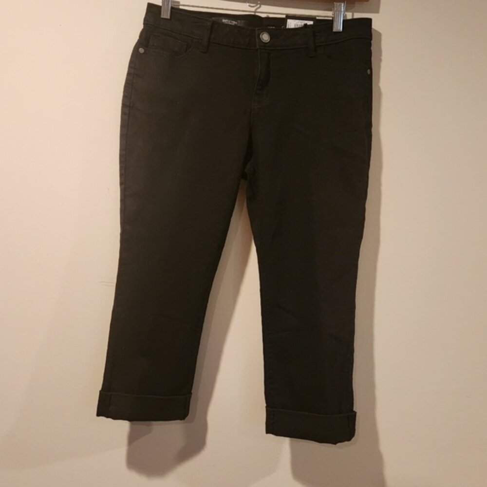 SIMPLY VERA WANG black mid rise capri jeans cuffed size 12P